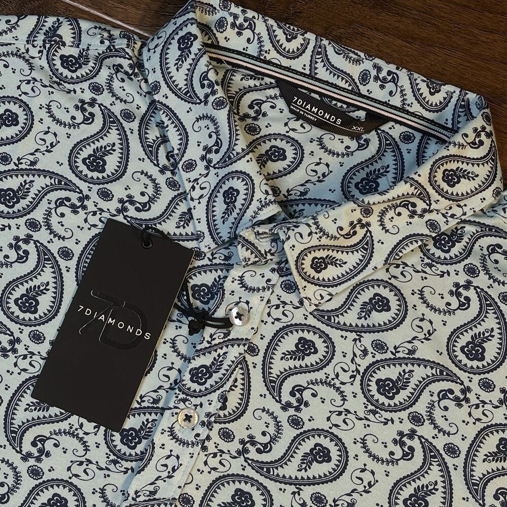 7 DIAMONDS Palmer Paisley Polo Men’s 2XL XXL Cotton Poly Blend 4-Way Stretch NWT